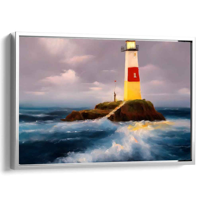 Guiding Love's Horizon: Romantic Seascape with Lighthouse Canvas Art Print
