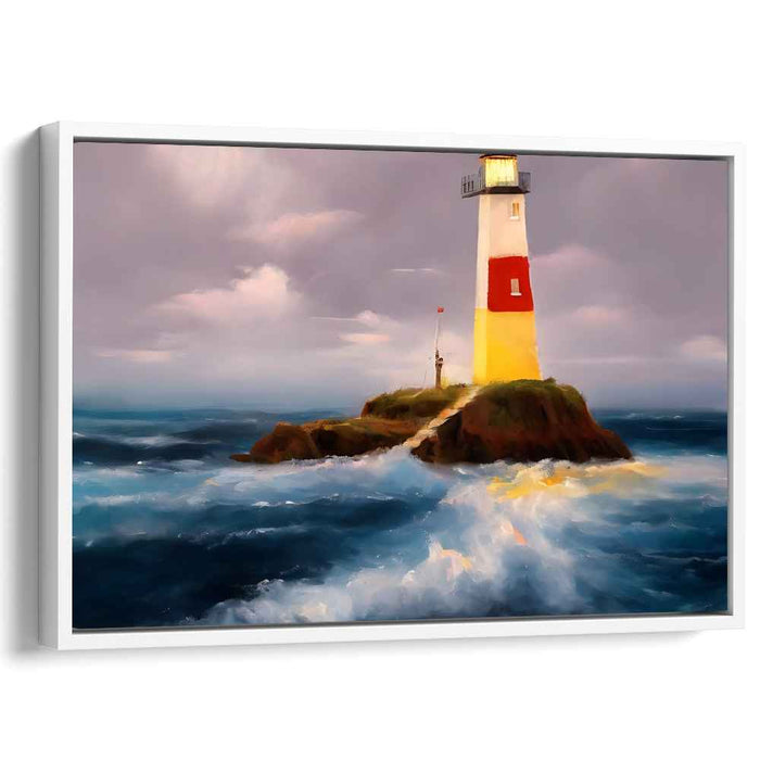 Guiding Love's Horizon: Romantic Seascape with Lighthouse Canvas Art Print