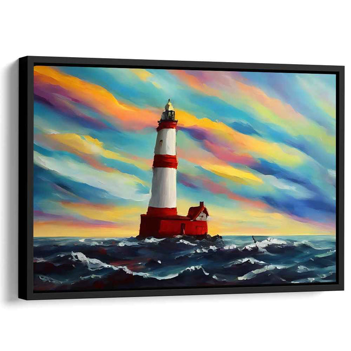 Ocean's Beacon Glow: Vibrant Nautical Lighthouse Canvas Art Print