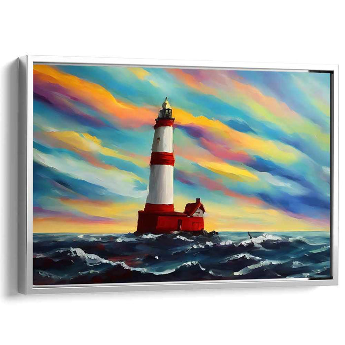 Ocean's Beacon Glow: Vibrant Nautical Lighthouse Canvas Art Print