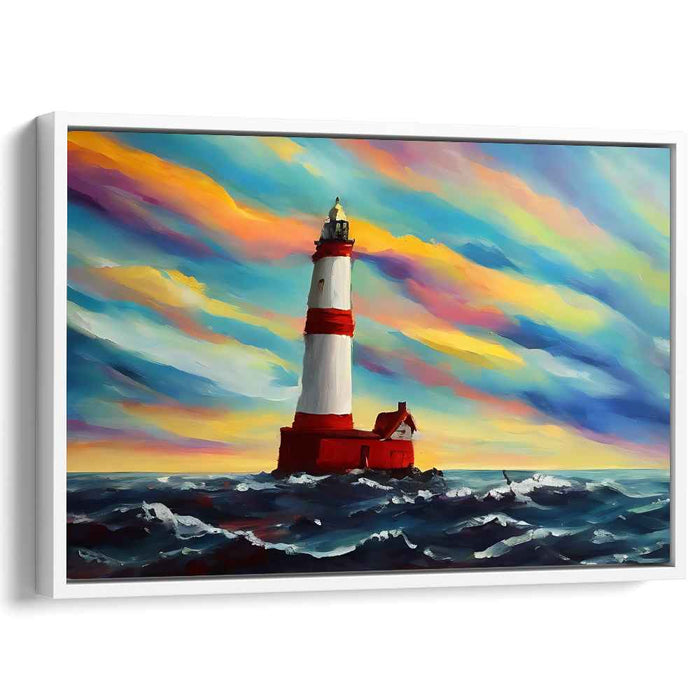 Ocean's Beacon Glow: Vibrant Nautical Lighthouse Canvas Art Print