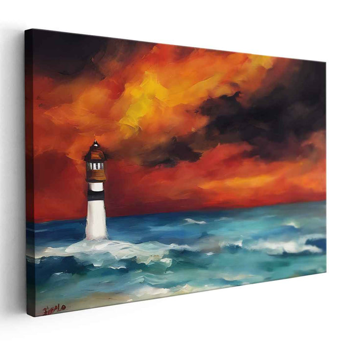 Beacon of Calm Amid Chaos: Lighthouse Amidst the Storm Canvas Art