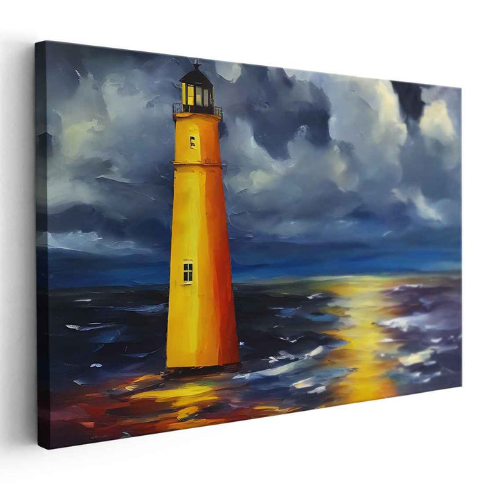 Tempest Beacon Brilliance: Dramatic Lighthouse Amidst Stormy Seas Canvas Art