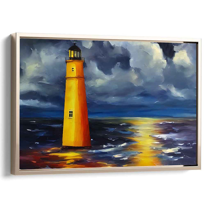 Tempest Beacon Brilliance: Dramatic Lighthouse Amidst Stormy Seas Canvas Art