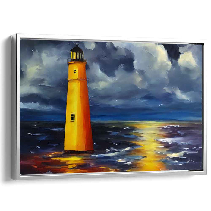 Tempest Beacon Brilliance: Dramatic Lighthouse Amidst Stormy Seas Canvas Art