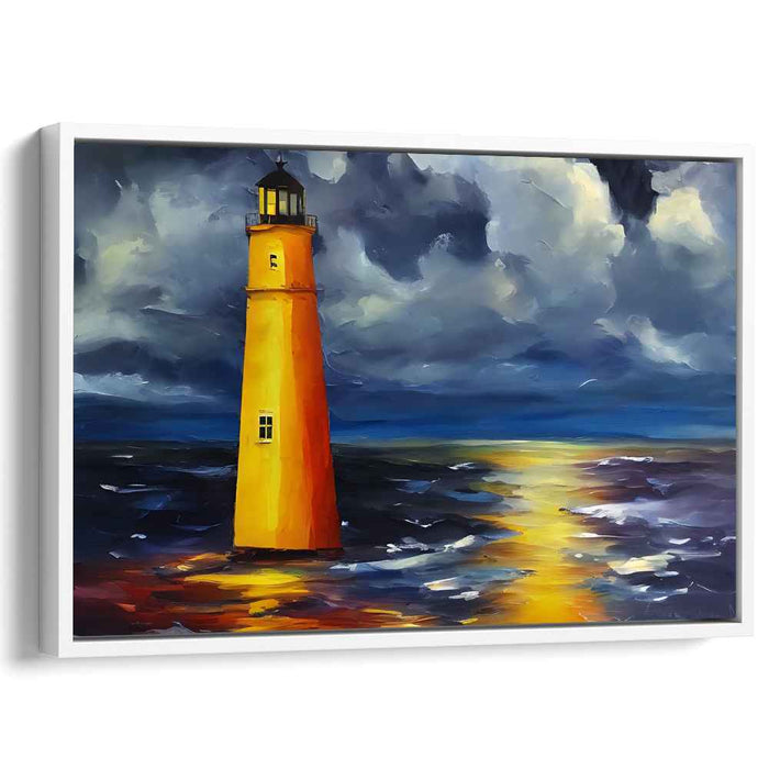 Tempest Beacon Brilliance: Dramatic Lighthouse Amidst Stormy Seas Canvas Art