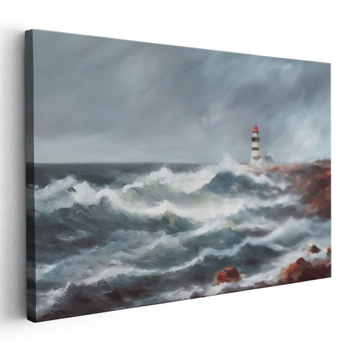 Stormy Seas and Guiding Light: Dramatic Marine Canvas Art Print