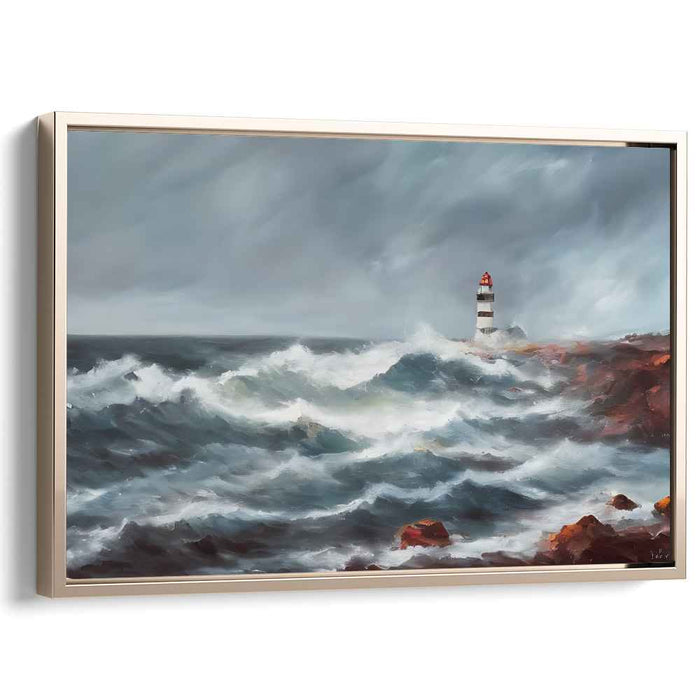 Stormy Seas and Guiding Light: Dramatic Marine Canvas Art Print