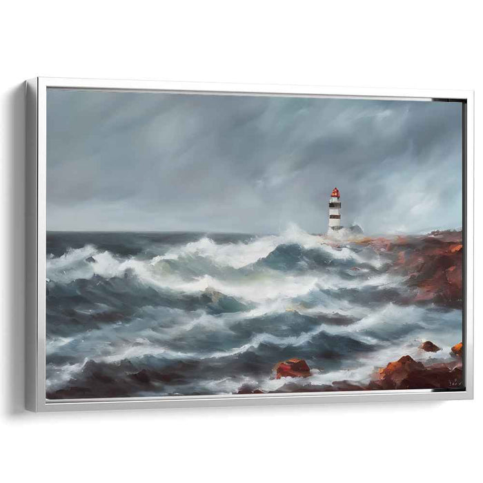 Stormy Seas and Guiding Light: Dramatic Marine Canvas Art Print