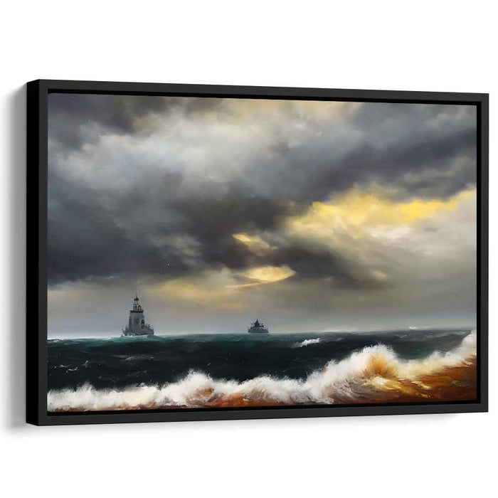 Sentinels of the Tempest: Romantic Seascape with Lighthouse and Stormy Waves Canvas Art