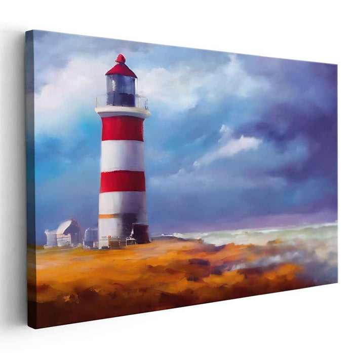 Guiding Starfish Glow: Nautical Lighthouse Canvas Art Print