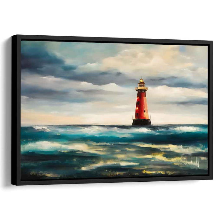 Scarlet Guiding Beacon: Dramatic Red Lighthouse Canvas Art Print