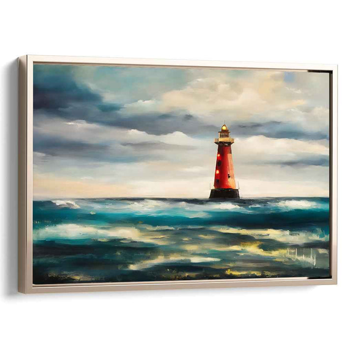 Scarlet Guiding Beacon: Dramatic Red Lighthouse Canvas Art Print