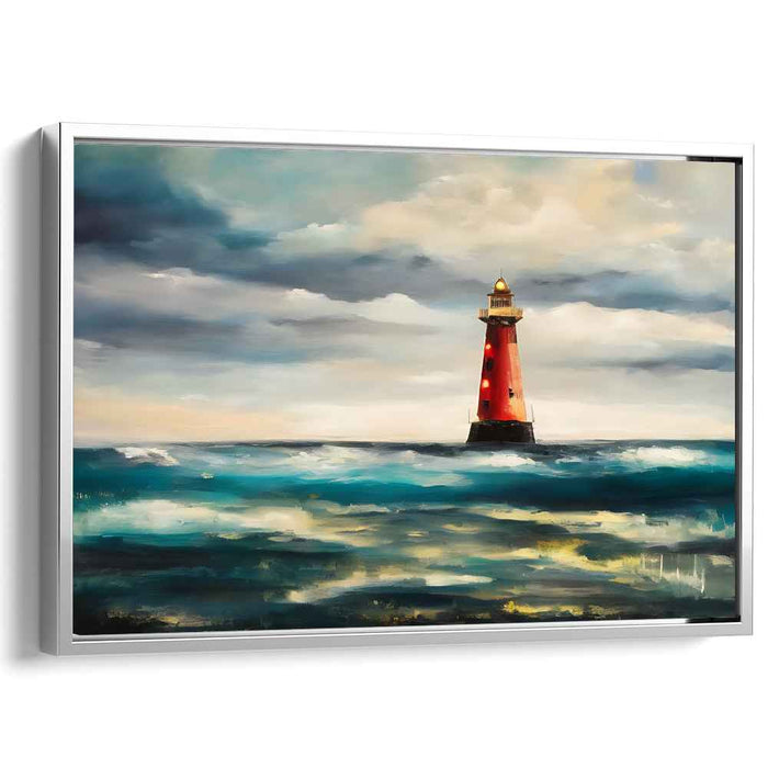 Scarlet Guiding Beacon: Dramatic Red Lighthouse Canvas Art Print