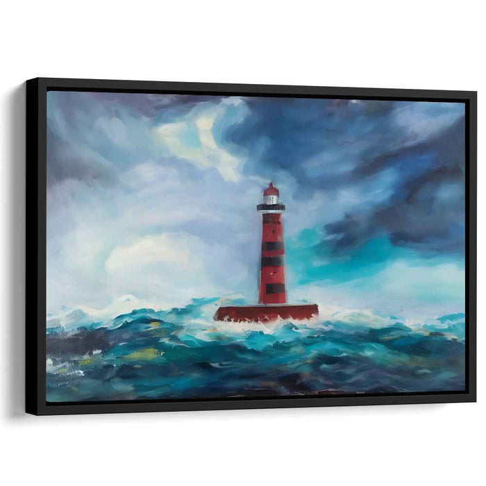 Beacon of the Tempest: Dramatic Lighthouse Seascape Canvas Art Print