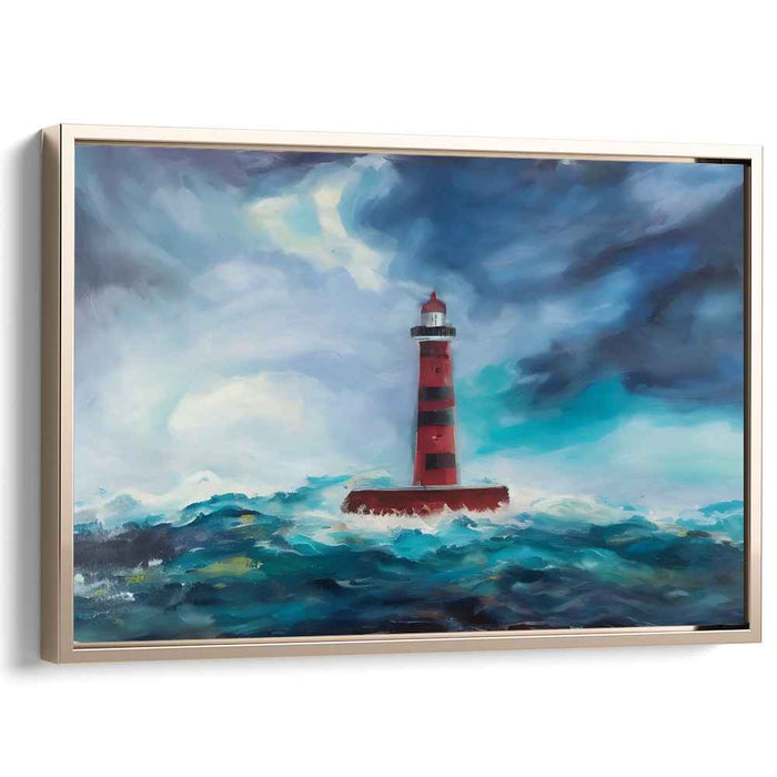 Beacon of the Tempest: Dramatic Lighthouse Seascape Canvas Art Print