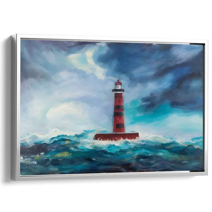 Beacon of the Tempest: Dramatic Lighthouse Seascape Canvas Art Print