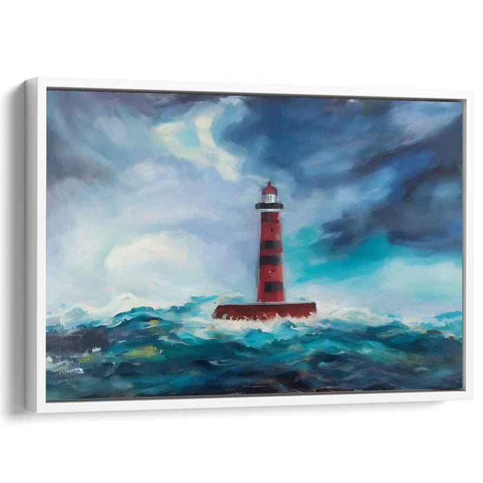 Beacon of the Tempest: Dramatic Lighthouse Seascape Canvas Art Print