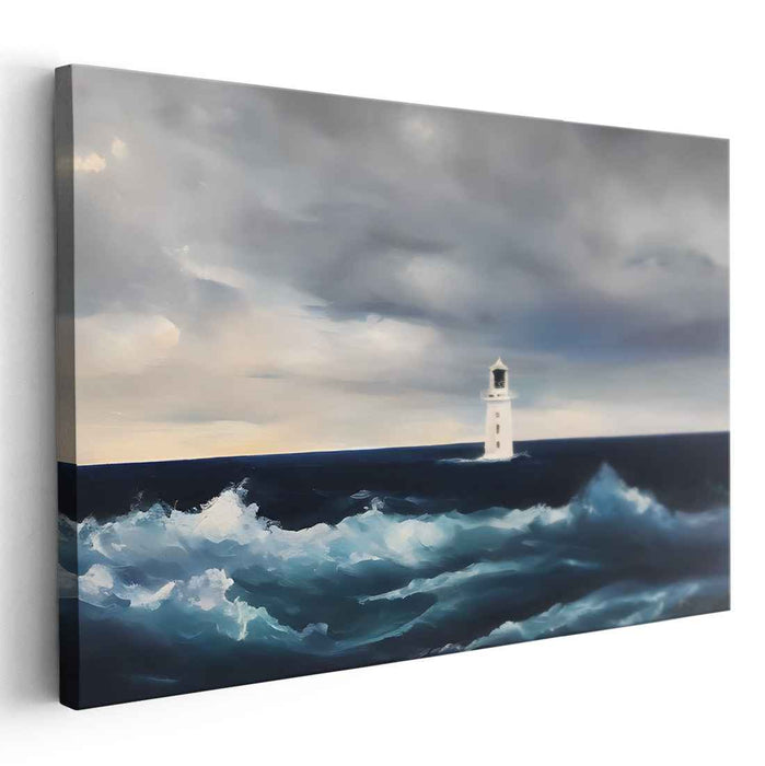 Guiding in Tempest's Turmoil: Lighthouse Against the Stormy Sea Canvas Art Print