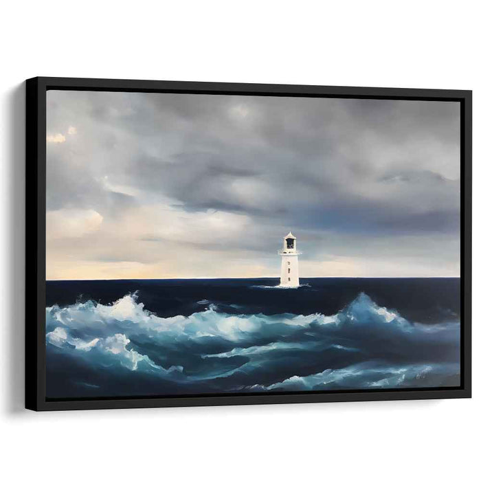 Guiding in Tempest's Turmoil: Lighthouse Against the Stormy Sea Canvas Art Print