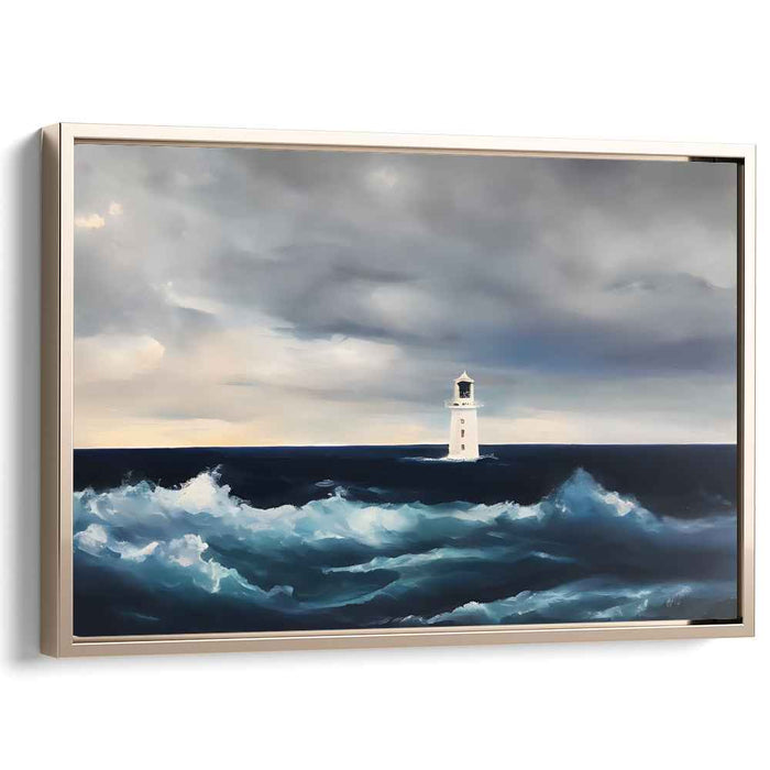 Guiding in Tempest's Turmoil: Lighthouse Against the Stormy Sea Canvas Art Print