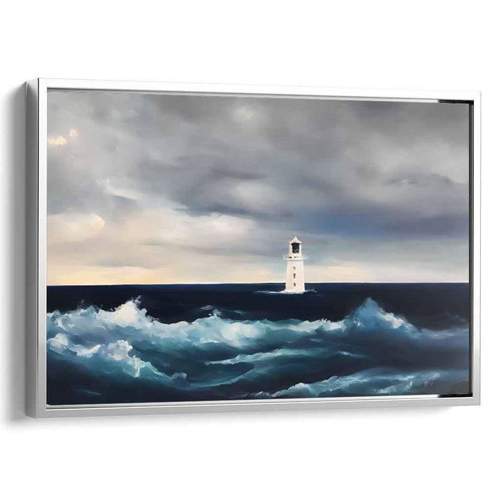 Guiding in Tempest's Turmoil: Lighthouse Against the Stormy Sea Canvas Art Print