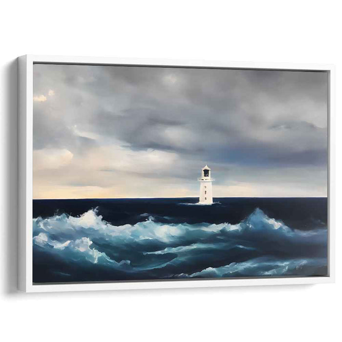 Guiding in Tempest's Turmoil: Lighthouse Against the Stormy Sea Canvas Art Print