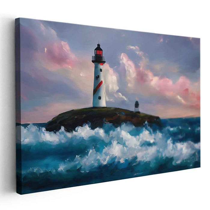 Gentle Beacons: Impressionistic Lighthouse and Seascape Canvas Art Print