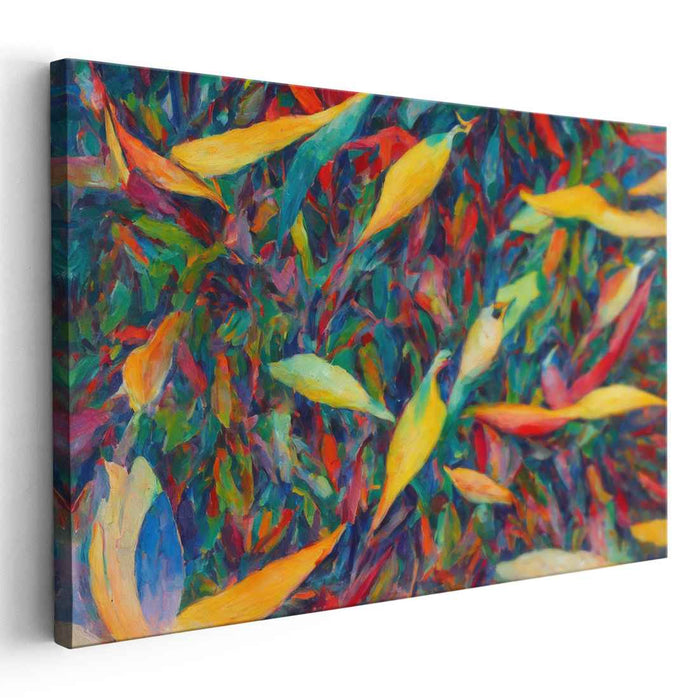 Vibrant Forest Floor: Impressionist Leaf Dance Canvas Art Print