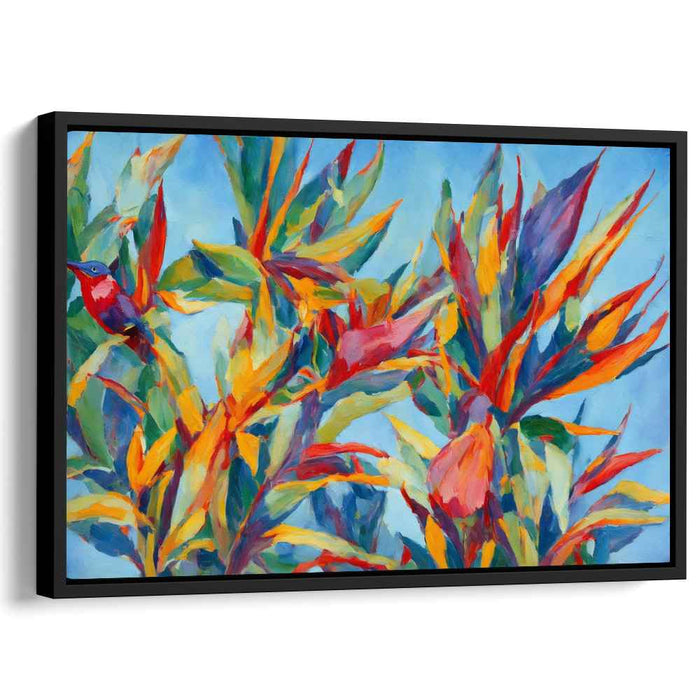 Plumage Petals Dance: Colorful Bird-of-Paradise Floral Canvas Art Print