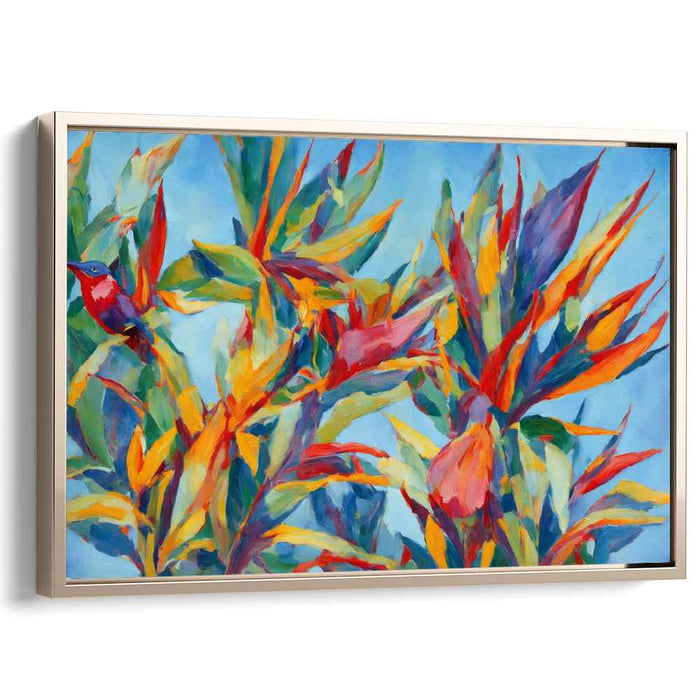 Plumage Petals Dance: Colorful Bird-of-Paradise Floral Canvas Art Print