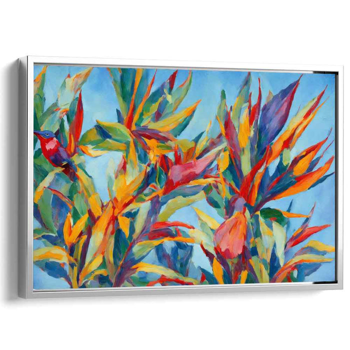 Plumage Petals Dance: Colorful Bird-of-Paradise Floral Canvas Art Print