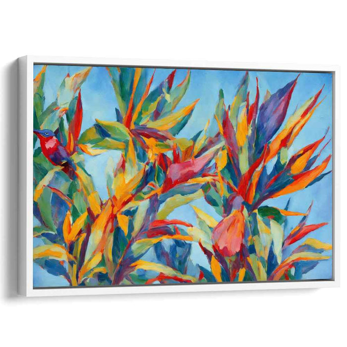 Plumage Petals Dance: Colorful Bird-of-Paradise Floral Canvas Art Print