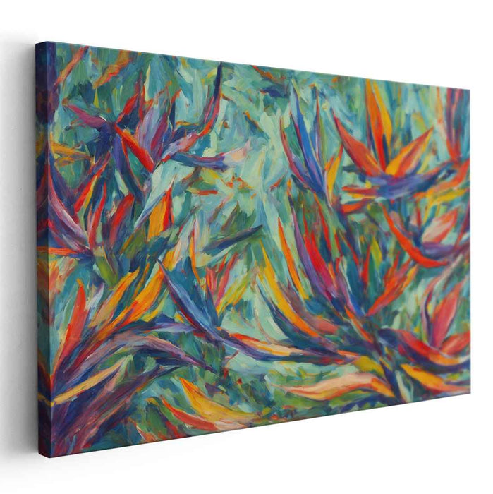 Abstract Avian Illusion: Vivid Birds of Paradise Abstract Canvas Art
