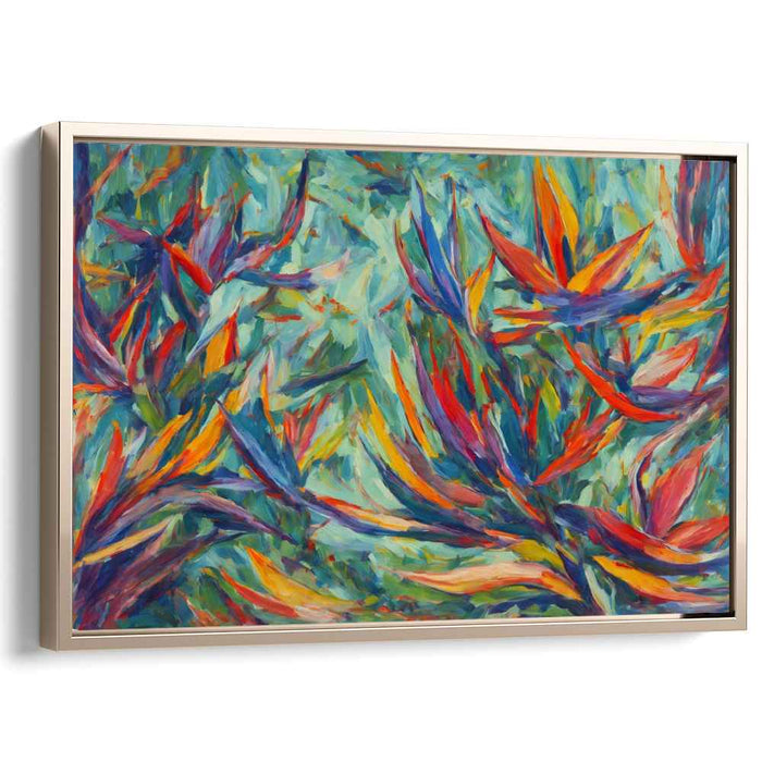 Abstract Avian Illusion: Vivid Birds of Paradise Abstract Canvas Art