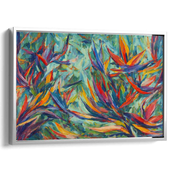 Abstract Avian Illusion: Vivid Birds of Paradise Abstract Canvas Art