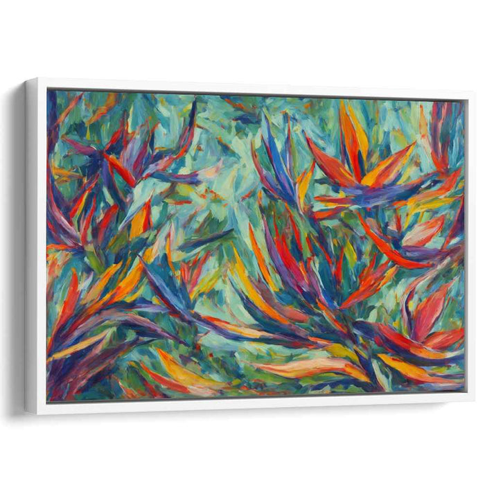Abstract Avian Illusion: Vivid Birds of Paradise Abstract Canvas Art