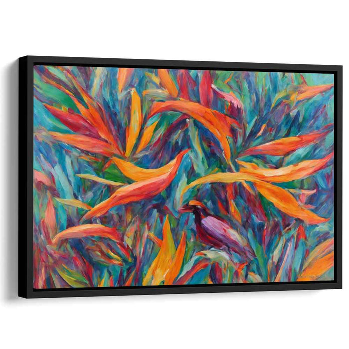 Verdant Avian Reverie: Vibrant Bird Amongst Lush Foliage Canvas Art Print