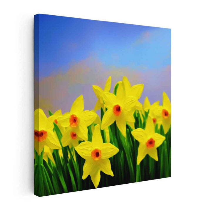 Ethereal Sunshine Dance Among Blooms: Radiant Daffodils in a Morning Meadow