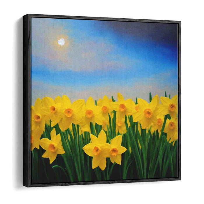 Whispering Daffodils Embrace Sky Serenity: Serene Daffodil Field Under a Tranquil Sky Canvas Art Print