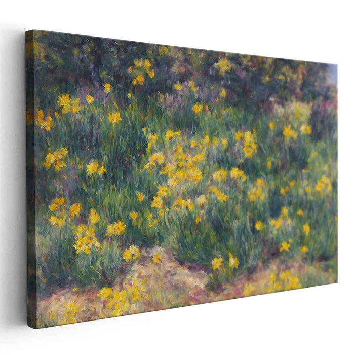 Sunshine Petal Symphony: Impressionist Yellow Flower Field Canvas Art Print