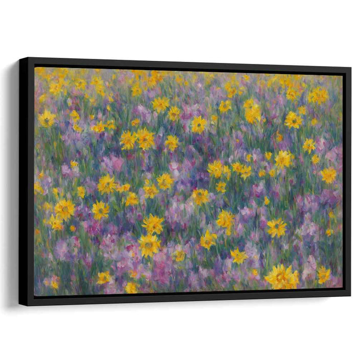 Dandelion Dreamscape Symphony: Impressionist Meadow in Yellow and Purple Canvas Art Print