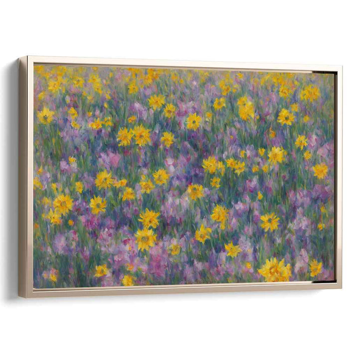 Dandelion Dreamscape Symphony: Impressionist Meadow in Yellow and Purple Canvas Art Print