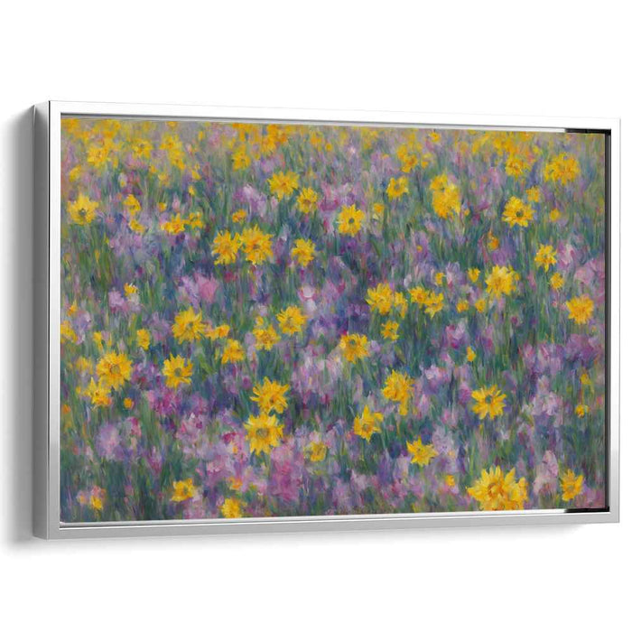 Dandelion Dreamscape Symphony: Impressionist Meadow in Yellow and Purple Canvas Art Print
