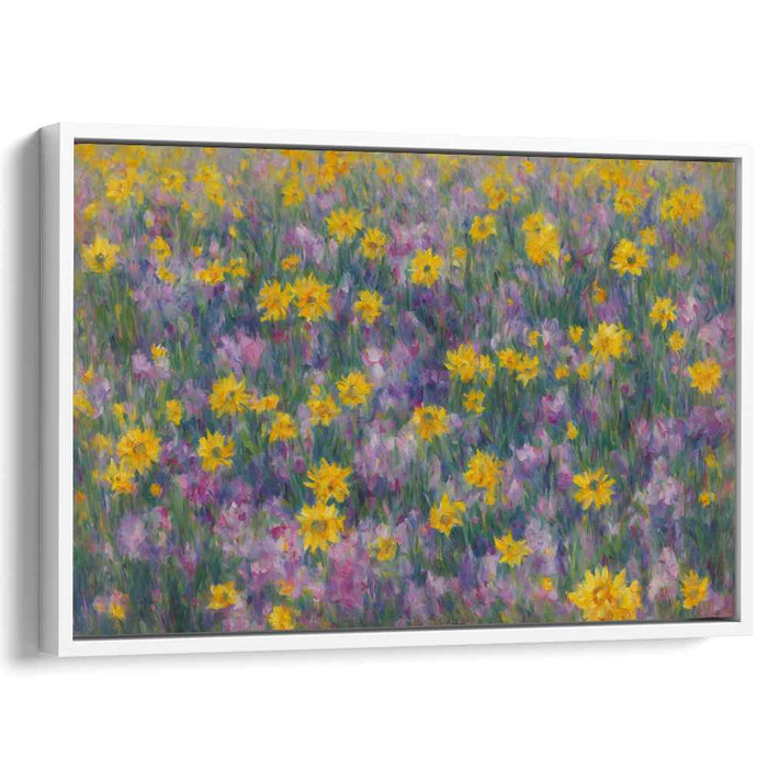 Dandelion Dreamscape Symphony: Impressionist Meadow in Yellow and Purple Canvas Art Print