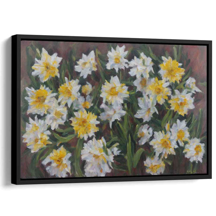Springtime Blooms: Impressionist White and Yellow Flower Canvas Art Print