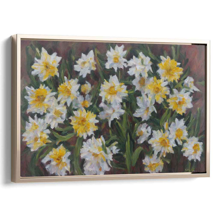 Springtime Blooms: Impressionist White and Yellow Flower Canvas Art Print