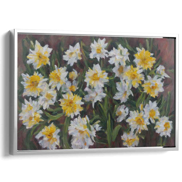 Springtime Blooms: Impressionist White and Yellow Flower Canvas Art Print