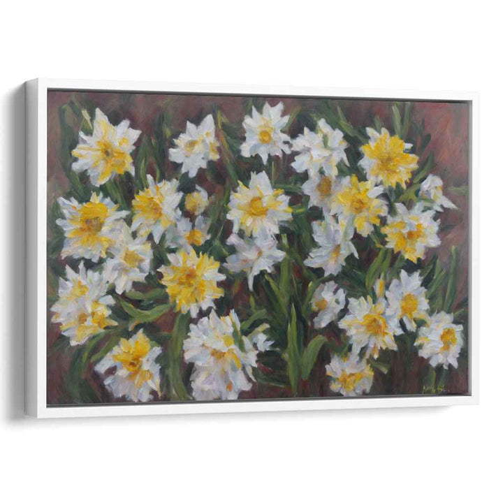 Springtime Blooms: Impressionist White and Yellow Flower Canvas Art Print