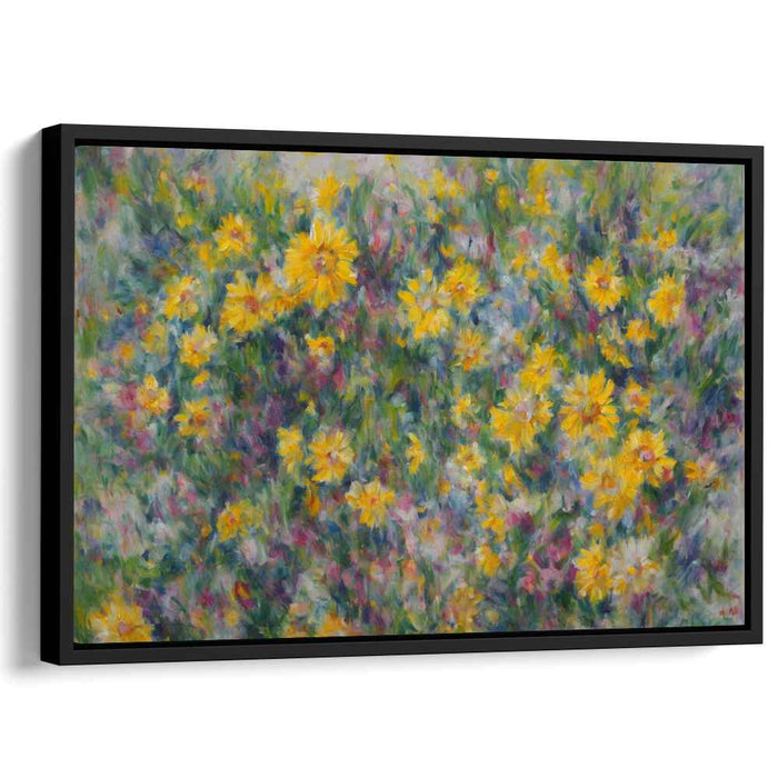 Sunlit Impressions: Impressionist Meadow Yellow Flowers Canvas Art